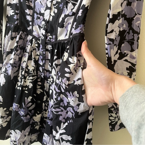 by Anthropologie Corset Collared Floral Smocked Long Sleeve Shirt Mini Dress - Picture 5 of 9